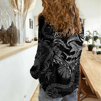 Hawaii Father's Day Vintage Lei Women Casual Shirt Hauoli la Makuakane - Black LT7 - Polynesian Pride
