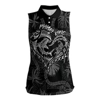 Hawaii Father's Day Vintage Lei Women Sleeveless Polo Shirt Hauoli la Makuakane - Black LT7 Female Black - Polynesian Pride