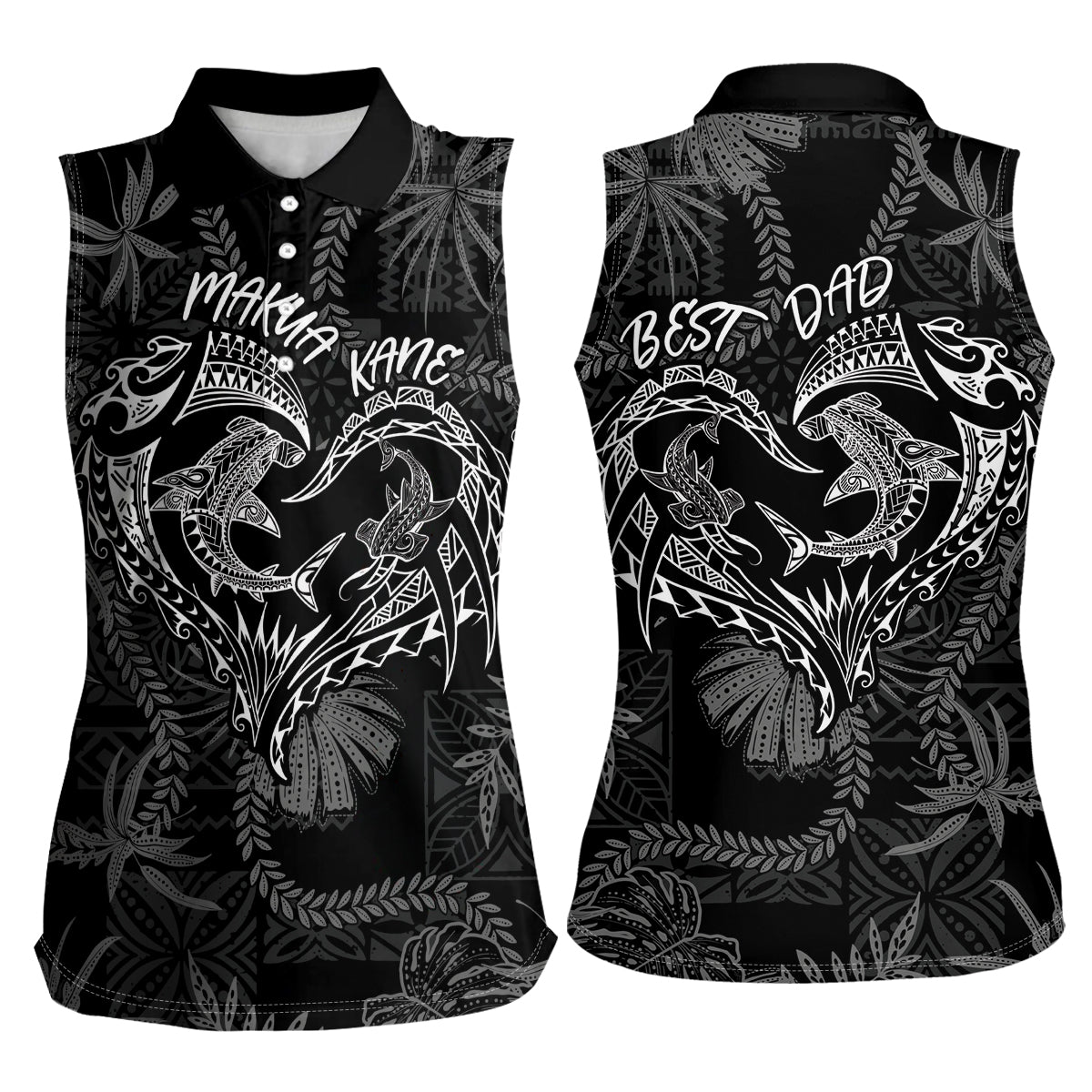 Hawaii Father's Day Vintage Lei Women Sleeveless Polo Shirt Hauoli la Makuakane - Black LT7 - Polynesian Pride