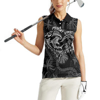 Hawaii Father's Day Vintage Lei Women Sleeveless Polo Shirt Hauoli la Makuakane - Black LT7 - Polynesian Pride
