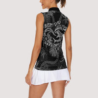 Hawaii Father's Day Vintage Lei Women Sleeveless Polo Shirt Hauoli la Makuakane - Black LT7 - Polynesian Pride