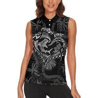 Hawaii Father's Day Vintage Lei Women Sleeveless Polo Shirt Hauoli la Makuakane - Black LT7 - Polynesian Pride