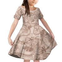 Hawaii Father's Day Vintage Lei Family Matching Mermaid Dress and Hawaiian Shirt Hauoli la Makuakane - Beige LT7 Daughter's Dress Beige - Polynesian Pride