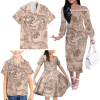 Hawaii Father's Day Vintage Lei Family Matching Off The Shoulder Long Sleeve Dress and Hawaiian Shirt Hauoli la Makuakane - Beige LT7 - Polynesian Pride