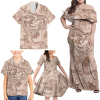 Hawaii Father's Day Vintage Lei Family Matching Off Shoulder Maxi Dress and Hawaiian Shirt Hauoli la Makuakane - Beige LT7 - Polynesian Pride