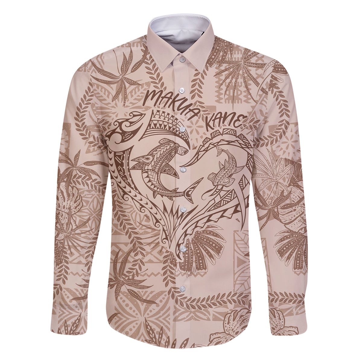 Hawaii Father's Day Vintage Lei Family Matching Off Shoulder Short Dress and Hawaiian Shirt Hauoli la Makuakane - Beige LT7 Dad's Shirt - Long Sleeve Beige - Polynesian Pride