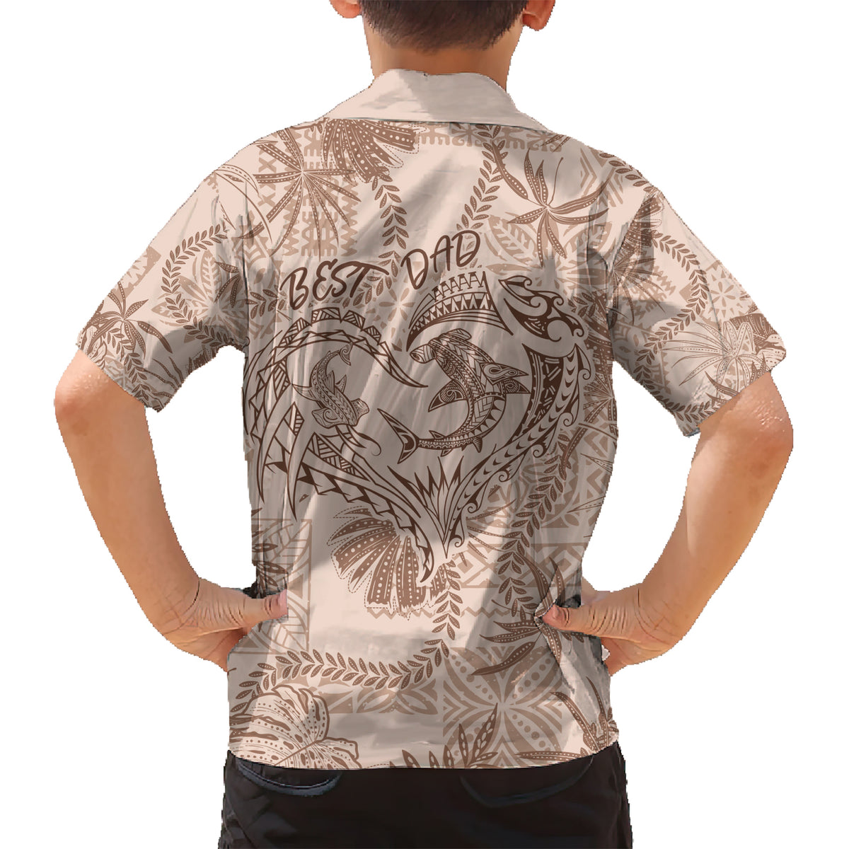 Hawaii Father's Day Vintage Lei Family Matching Short Sleeve Bodycon Dress and Hawaiian Shirt Hauoli la Makuakane - Beige LT7 - Polynesian Pride
