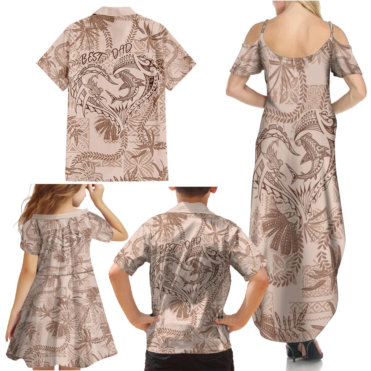 Hawaii Father's Day Vintage Lei Family Matching Summer Maxi Dress and Hawaiian Shirt Hauoli la Makuakane - Beige LT7 - Polynesian Pride
