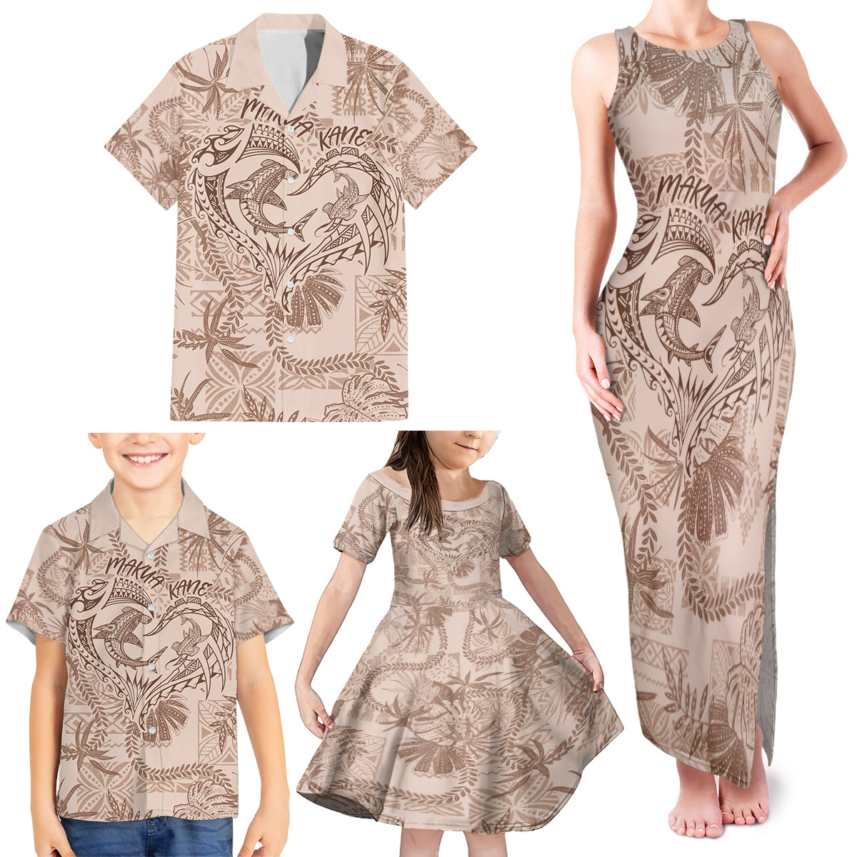 Hawaii Father's Day Vintage Lei Family Matching Tank Maxi Dress and Hawaiian Shirt Hauoli la Makuakane - Beige LT7 - Polynesian Pride