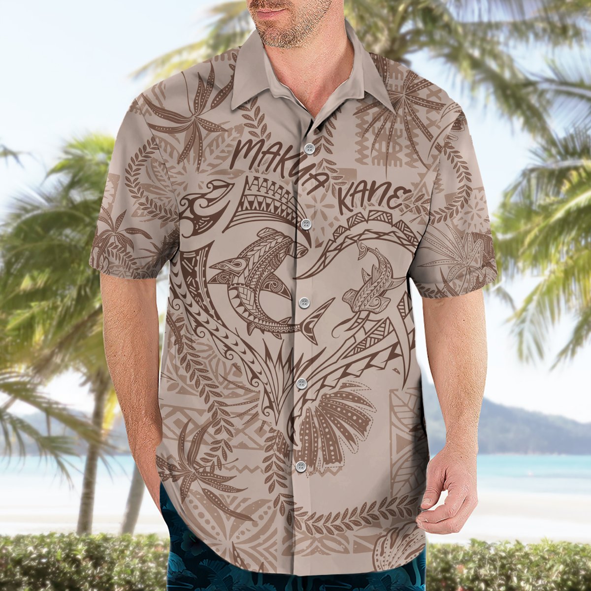Hawaii Father's Day Vintage Lei Hawaiian Shirt Hauoli la Makuakane - Beige LT7 - Polynesian Pride