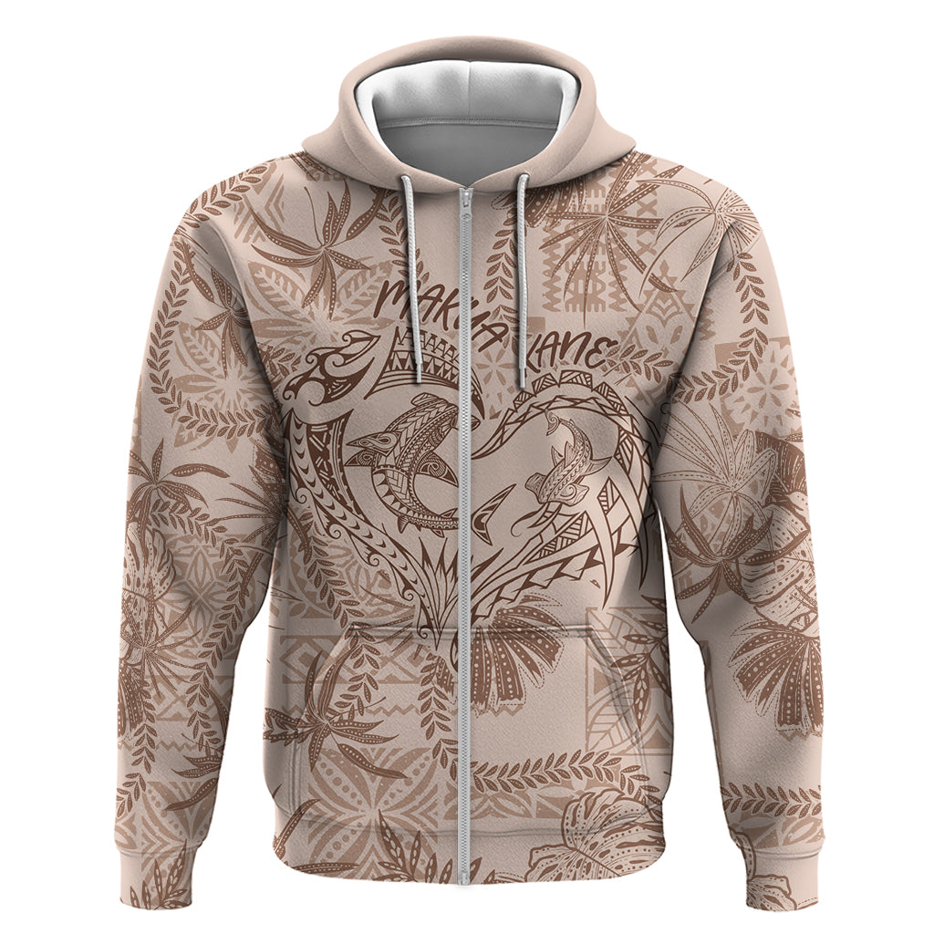 Hawaii Father's Day Vintage Lei Hoodie Hauoli la Makuakane - Beige LT7 Zip Hoodie Beige - Polynesian Pride