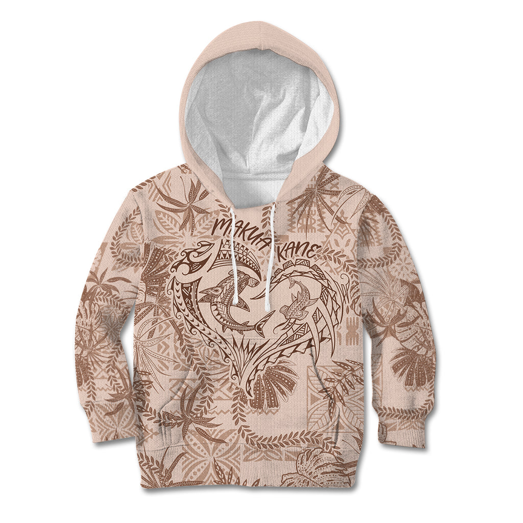 Hawaii Father's Day Vintage Lei Kid Hoodie Hauoli la Makuakane - Beige LT7 Hoodie Beige - Polynesian Pride