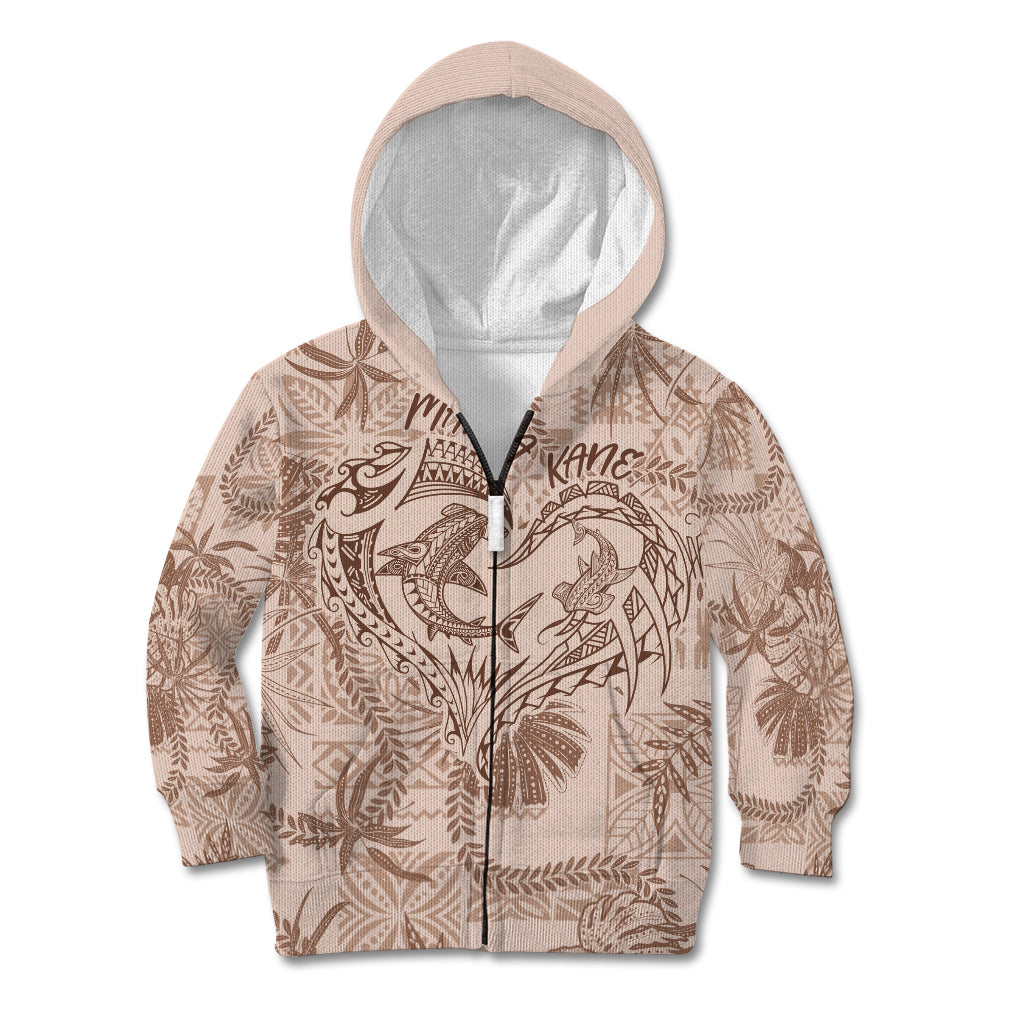 Hawaii Father's Day Vintage Lei Kid Hoodie Hauoli la Makuakane - Beige LT7 Zip Hoodie Beige - Polynesian Pride