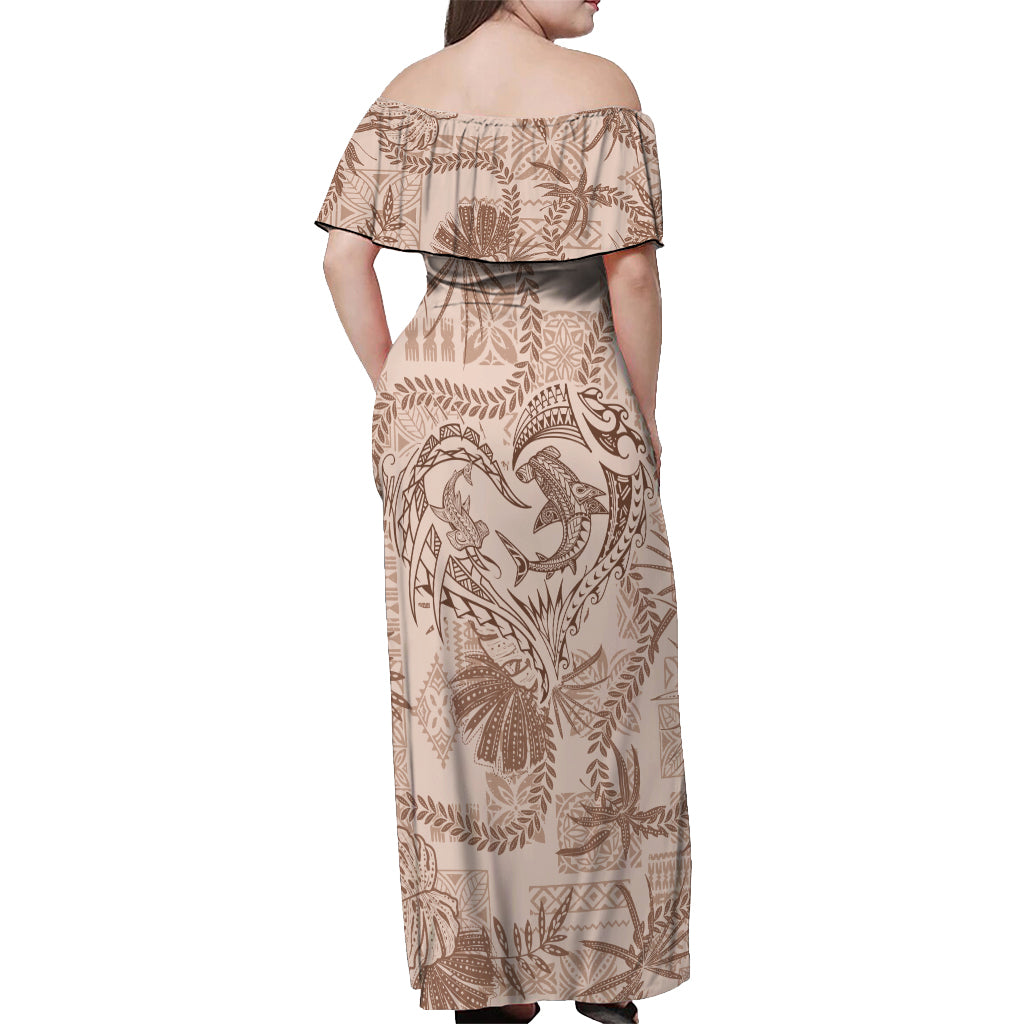 Hawaii Father's Day Vintage Lei Off Shoulder Maxi Dress Hauoli la Makuakane - Beige LT7 - Polynesian Pride