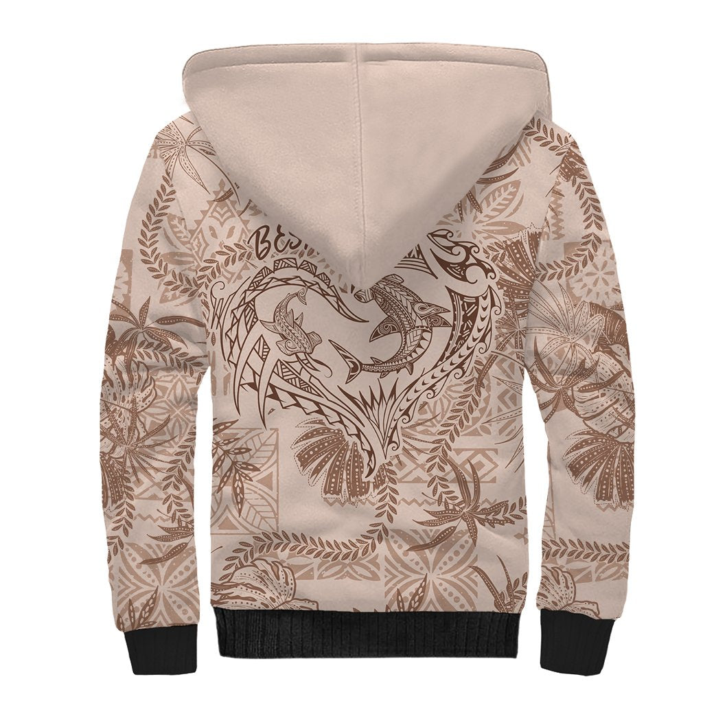 Hawaii Father's Day Vintage Lei Sherpa Hoodie Hauoli la Makuakane - Beige LT7 - Polynesian Pride
