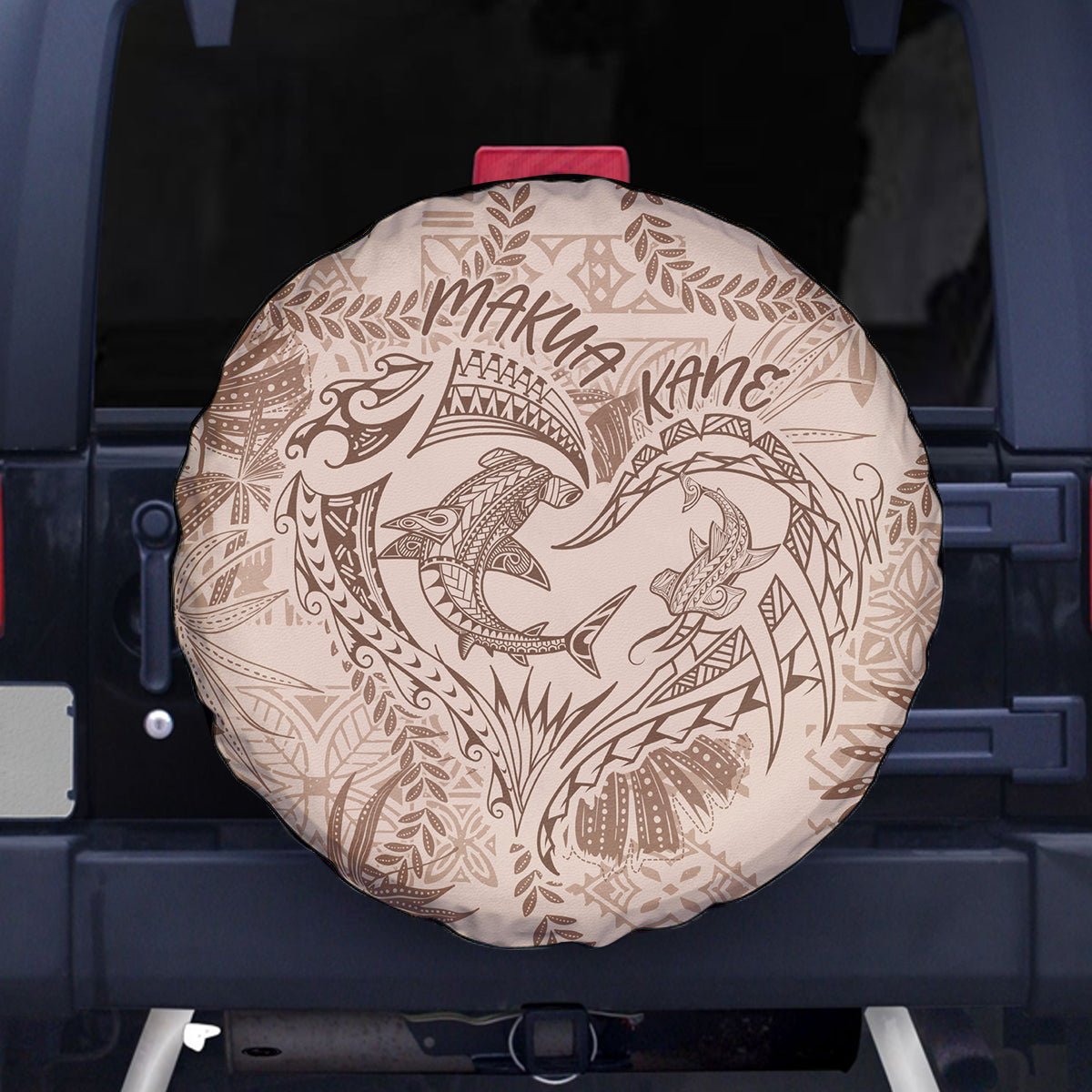Hawaii Father's Day Vintage Lei Spare Tire Cover Hauoli la Makuakane - Beige LT7 - Polynesian Pride