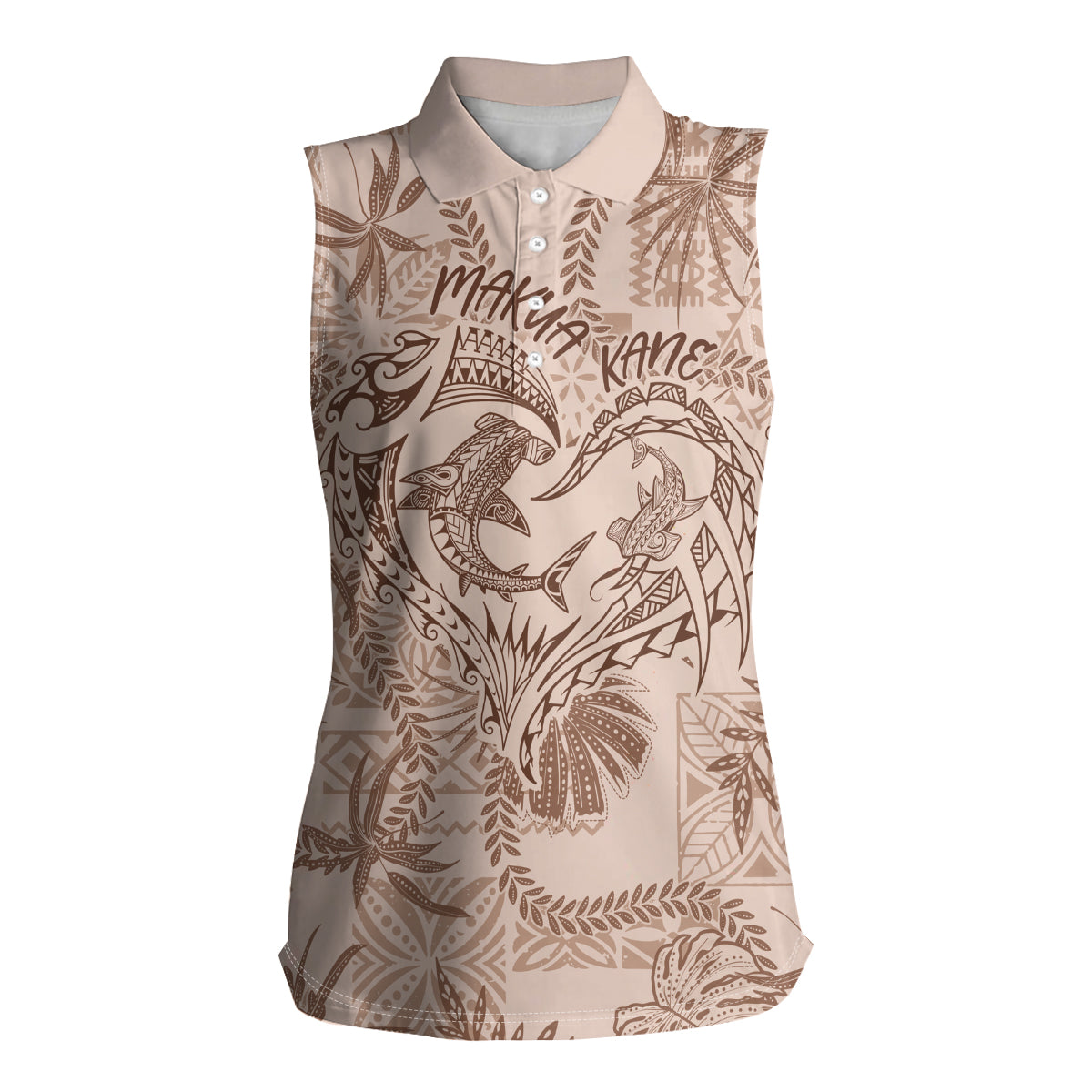 Hawaii Father's Day Vintage Lei Women Sleeveless Polo Shirt Hauoli la Makuakane - Beige LT7 Female Beige - Polynesian Pride