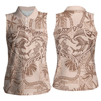 Hawaii Father's Day Vintage Lei Women Sleeveless Polo Shirt Hauoli la Makuakane - Beige LT7 - Polynesian Pride