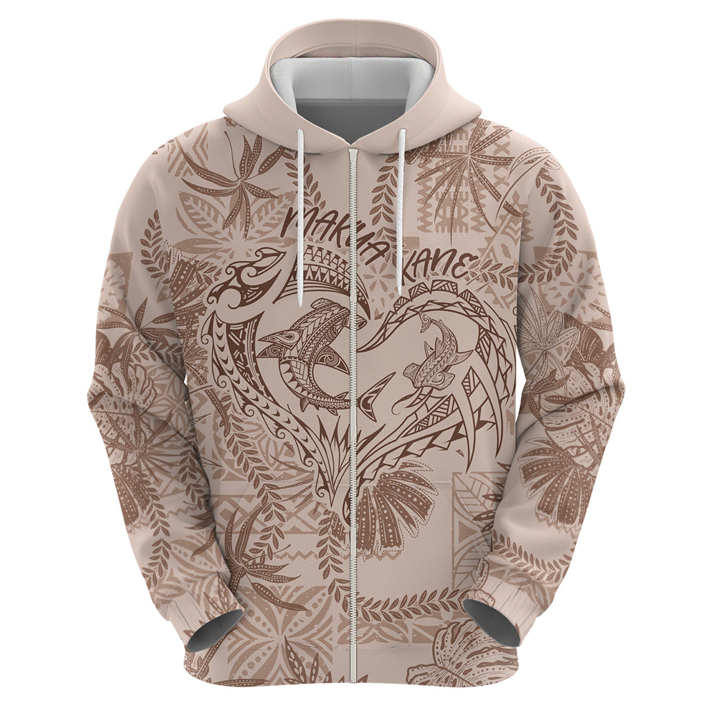 Hawaii Father's Day Vintage Lei Zip Hoodie Hauoli la Makuakane - Beige LT7 - Polynesian Pride