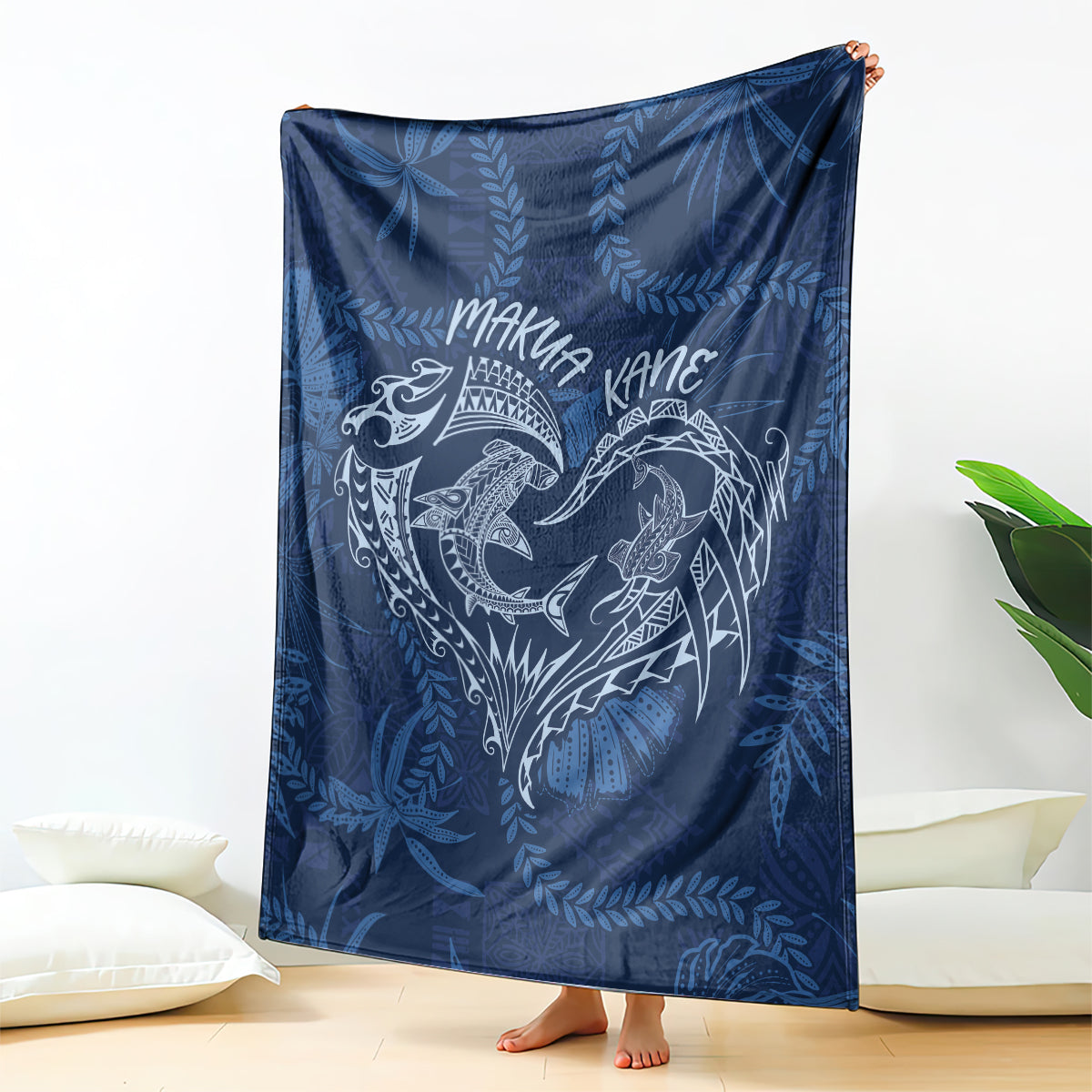 Hawaii Father's Day Vintage Lei Blanket Hauoli la Makuakane - Blue