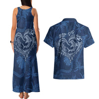 Hawaii Father's Day Vintage Lei Couples Matching Tank Maxi Dress and Hawaiian Shirt Hauoli la Makuakane - Blue LT7 - Polynesian Pride
