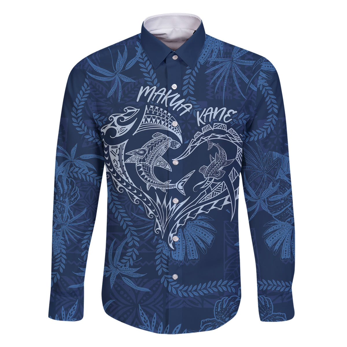 Hawaii Father's Day Vintage Lei Family Matching Mermaid Dress and Hawaiian Shirt Hauoli la Makuakane - Blue LT7 Dad's Shirt - Long Sleeve Blue - Polynesian Pride