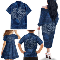Hawaii Father's Day Vintage Lei Family Matching Off The Shoulder Long Sleeve Dress and Hawaiian Shirt Hauoli la Makuakane - Blue LT7 - Polynesian Pride