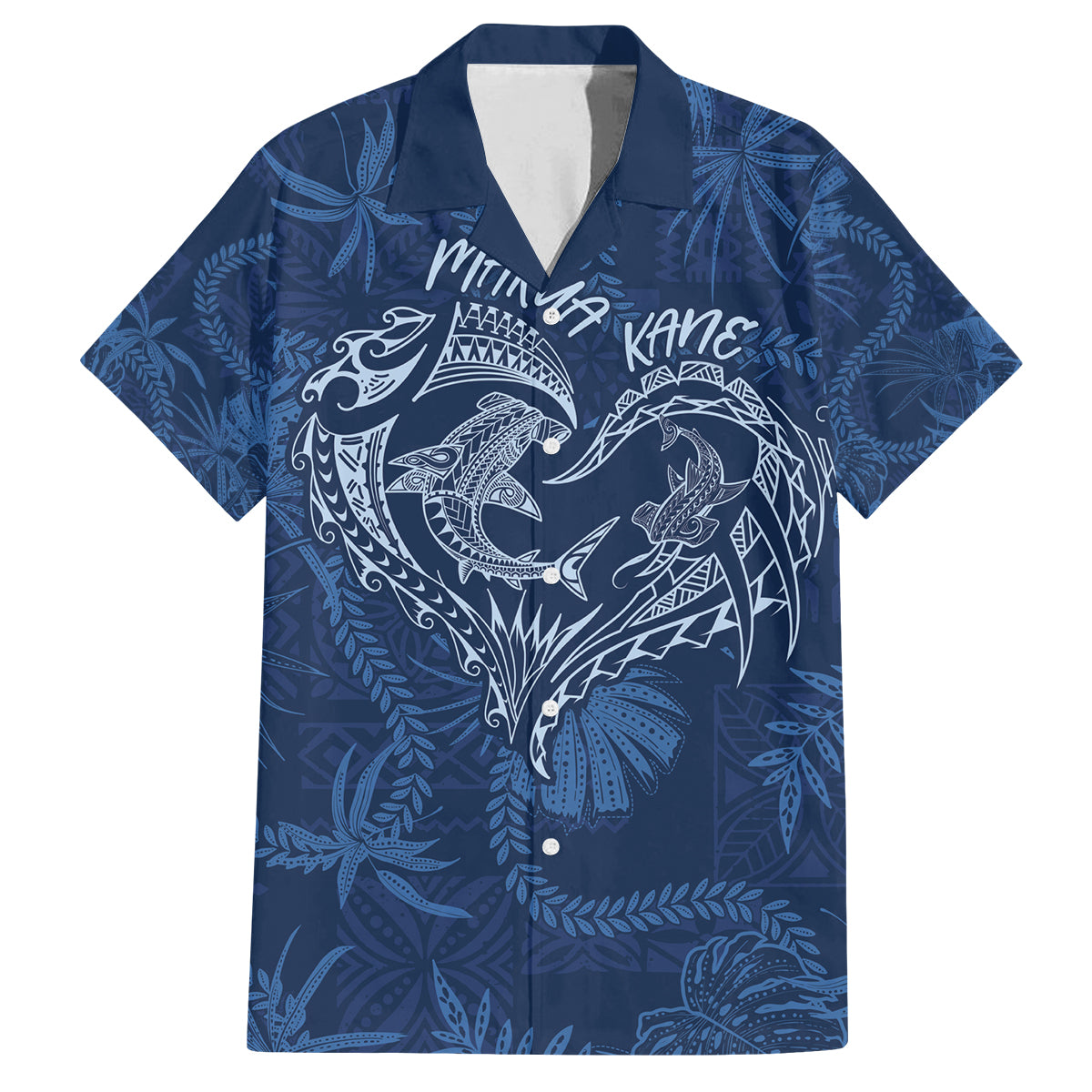 Hawaii Father's Day Vintage Lei Family Matching Off Shoulder Maxi Dress and Hawaiian Shirt Hauoli la Makuakane - Blue LT7 Dad's Shirt - Short Sleeve Blue - Polynesian Pride