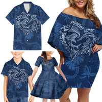 Hawaii Father's Day Vintage Lei Family Matching Off Shoulder Short Dress and Hawaiian Shirt Hauoli la Makuakane - Blue LT7 - Polynesian Pride