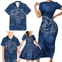 Hawaii Father's Day Vintage Lei Family Matching Short Sleeve Bodycon Dress and Hawaiian Shirt Hauoli la Makuakane - Blue LT7 - Polynesian Pride