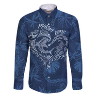 Hawaii Father's Day Vintage Lei Family Matching Short Sleeve Bodycon Dress and Hawaiian Shirt Hauoli la Makuakane - Blue LT7 Dad's Shirt - Long Sleeve Blue - Polynesian Pride