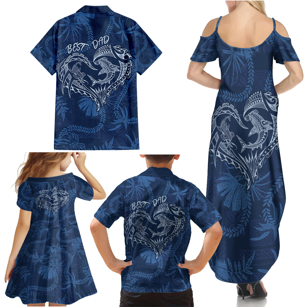 Hawaii Father's Day Vintage Lei Family Matching Summer Maxi Dress and Hawaiian Shirt Hauoli la Makuakane - Blue LT7 - Polynesian Pride
