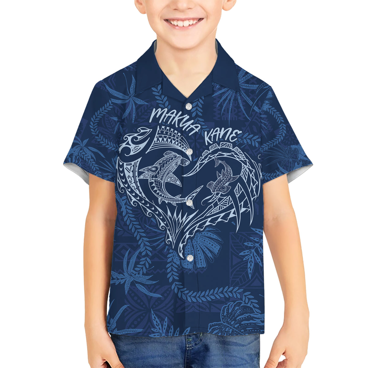 Hawaii Father's Day Vintage Lei Kid Hawaiian Shirt Hauoli la Makuakane - Blue LT7 Kid Blue - Polynesian Pride