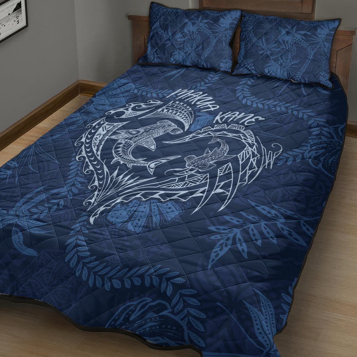 Hawaii Father's Day Vintage Lei Quilt Bed Set Hauoli la Makuakane - Blue