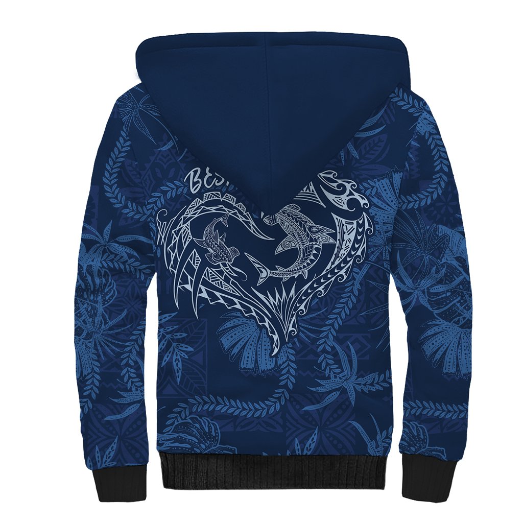 Hawaii Father's Day Vintage Lei Sherpa Hoodie Hauoli la Makuakane - Blue LT7 - Polynesian Pride