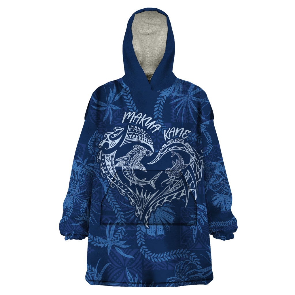 Hawaii Father's Day Vintage Lei Wearable Blanket Hoodie Hauoli la Makuakane - Blue LT7 One Size Blue - Polynesian Pride