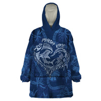 Hawaii Father's Day Vintage Lei Wearable Blanket Hoodie Hauoli la Makuakane - Blue LT7 One Size Blue - Polynesian Pride