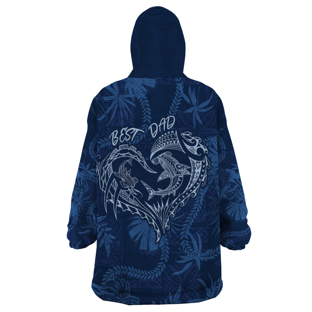 Hawaii Father's Day Vintage Lei Wearable Blanket Hoodie Hauoli la Makuakane - Blue LT7 - Polynesian Pride