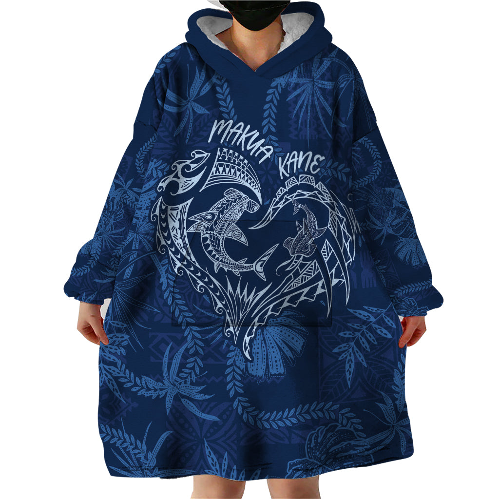 Hawaii Father's Day Vintage Lei Wearable Blanket Hoodie Hauoli la Makuakane - Blue LT7 - Polynesian Pride