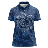 Hawaii Father's Day Vintage Lei Women Polo Shirt Hauoli la Makuakane - Blue LT7 Female Blue - Polynesian Pride