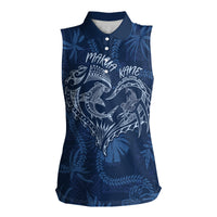 Hawaii Father's Day Vintage Lei Women Sleeveless Polo Shirt Hauoli la Makuakane - Blue LT7 Female Blue - Polynesian Pride