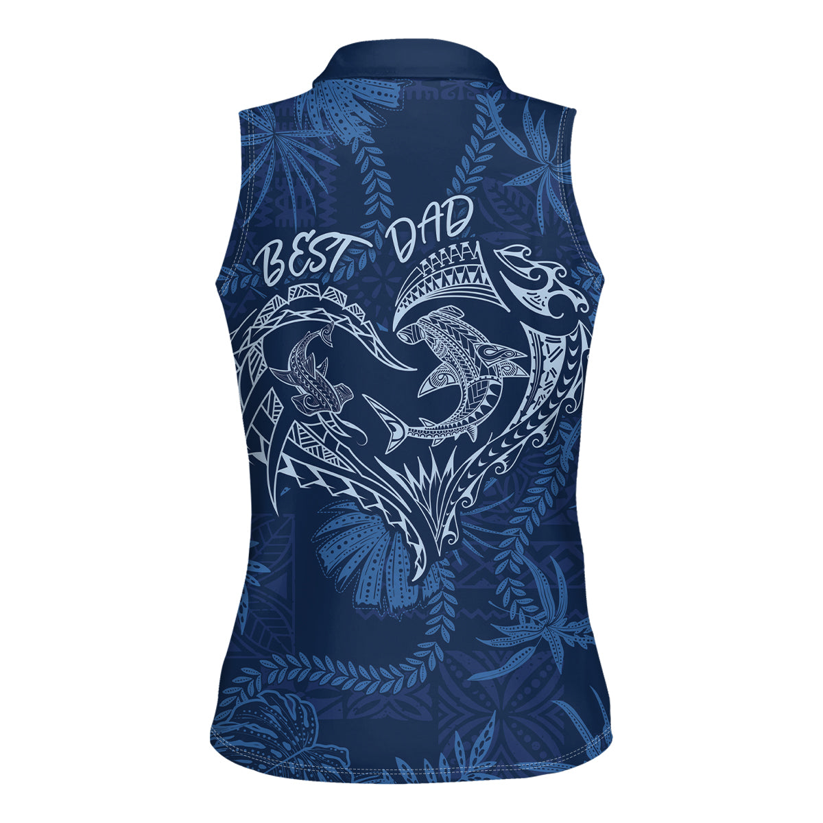 Hawaii Father's Day Vintage Lei Women Sleeveless Polo Shirt Hauoli la Makuakane - Blue LT7 - Polynesian Pride