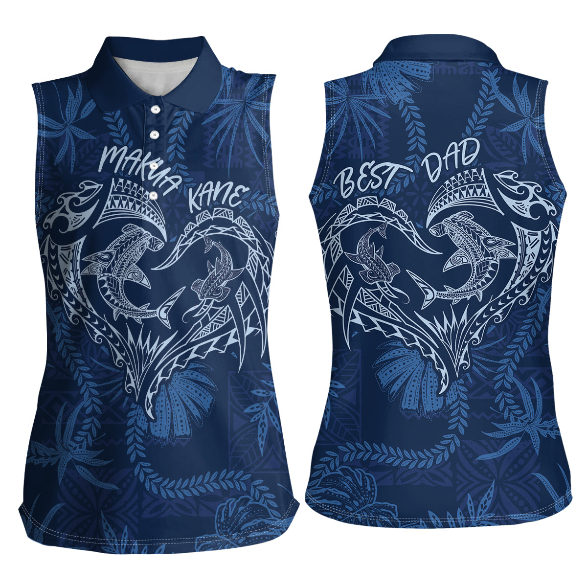 Hawaii Father's Day Vintage Lei Women Sleeveless Polo Shirt Hauoli la Makuakane - Blue LT7 - Polynesian Pride