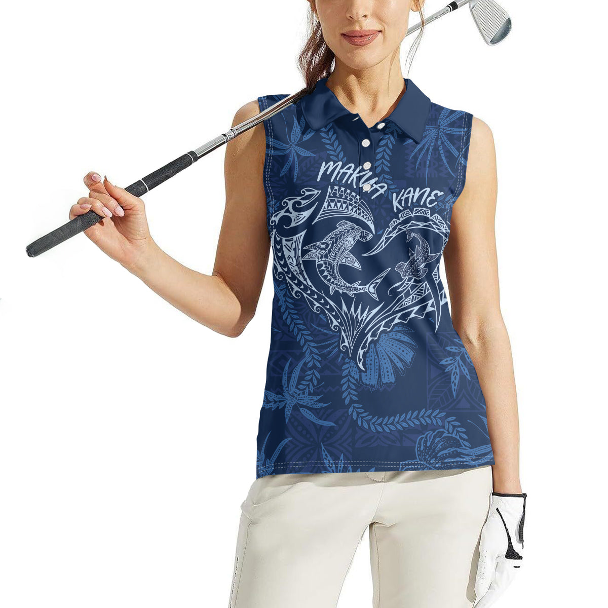Hawaii Father's Day Vintage Lei Women Sleeveless Polo Shirt Hauoli la Makuakane - Blue LT7 - Polynesian Pride