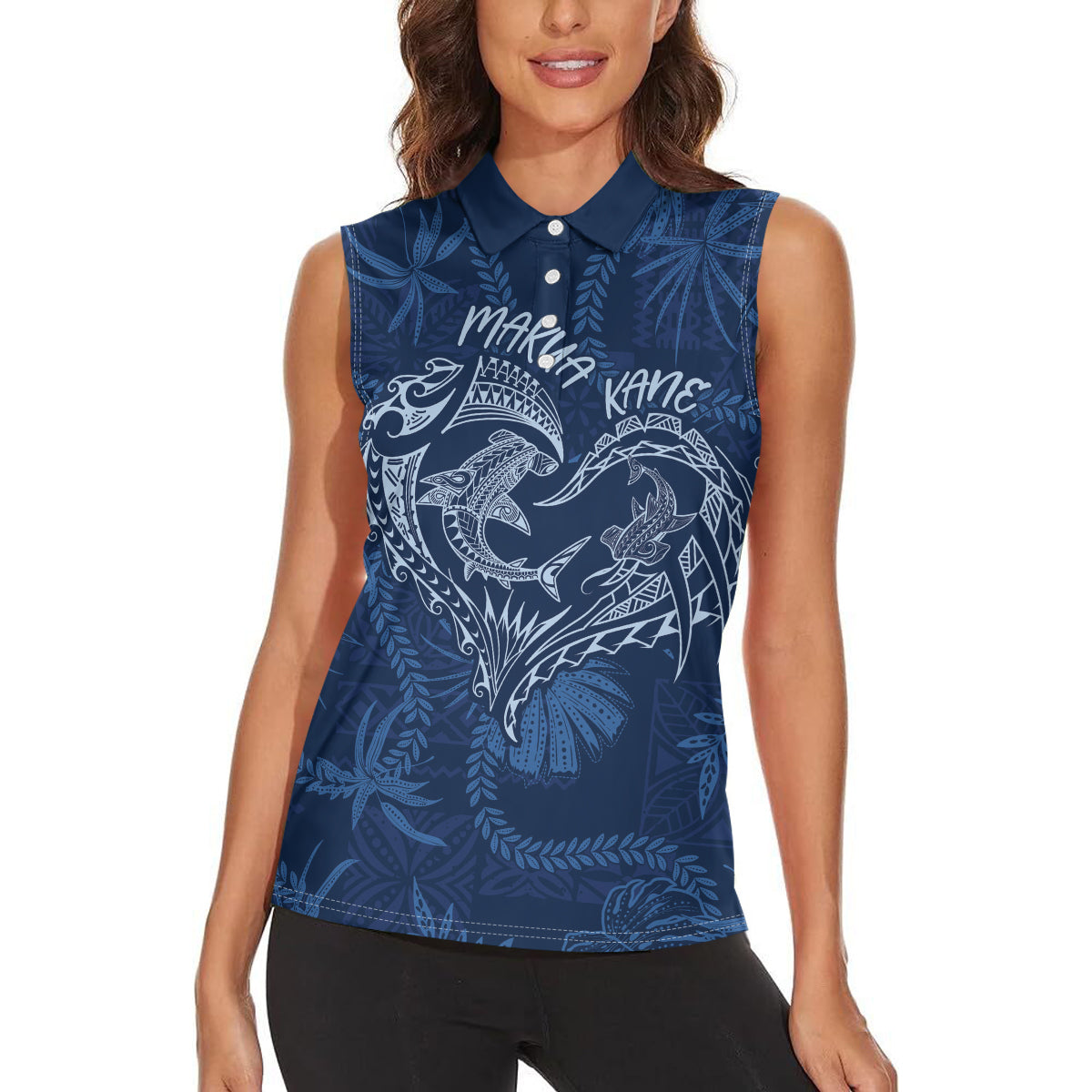 Hawaii Father's Day Vintage Lei Women Sleeveless Polo Shirt Hauoli la Makuakane - Blue LT7 - Polynesian Pride