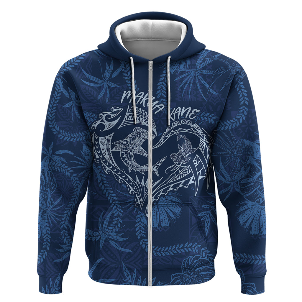 Hawaii Father's Day Vintage Lei Zip Hoodie Hauoli la Makuakane - Blue LT7 Zip Hoodie Blue - Polynesian Pride