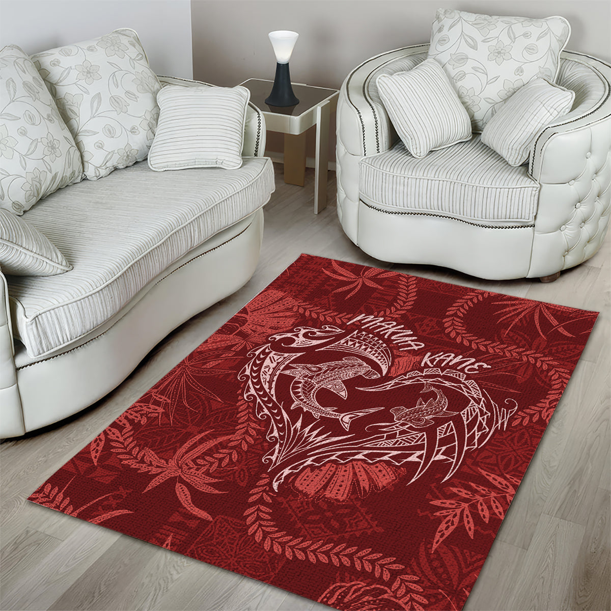 Hawaii Father's Day Vintage Lei Area Rug Hauoli la Makuakane - Red