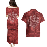 Hawaii Father's Day Vintage Lei Couples Matching Puletasi and Hawaiian Shirt Hauoli la Makuakane - Red LT7 - Polynesian Pride