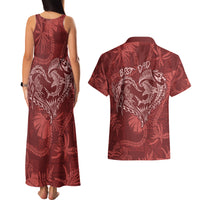 Hawaii Father's Day Vintage Lei Couples Matching Tank Maxi Dress and Hawaiian Shirt Hauoli la Makuakane - Red LT7 - Polynesian Pride