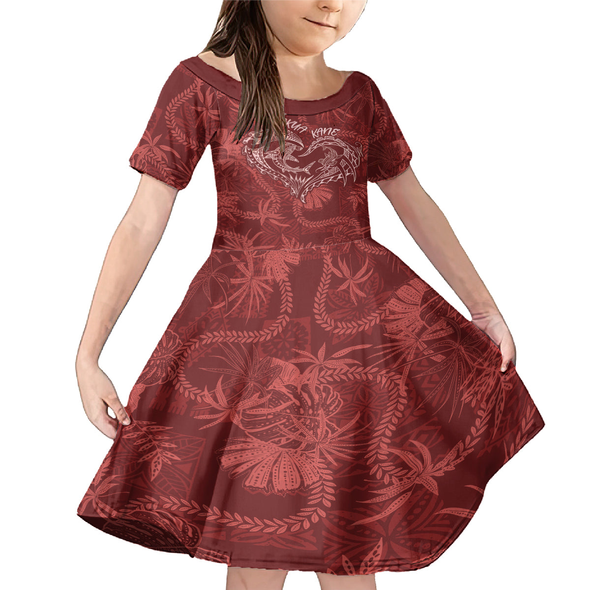 Hawaii Father's Day Vintage Lei Family Matching Mermaid Dress and Hawaiian Shirt Hauoli la Makuakane - Red LT7 Daughter's Dress Red - Polynesian Pride